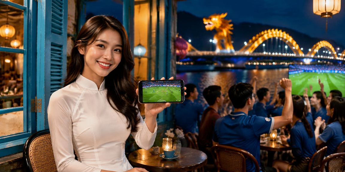 Người phụ nữ Đà Nẵng mặc áo dài xem casino và phân tích kèo trên điện thoại di động